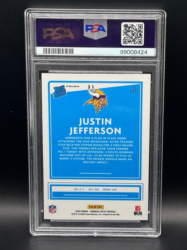 2020 Panini Donruss Optic Justin Jefferson #163 Pink PSA 10 view 2