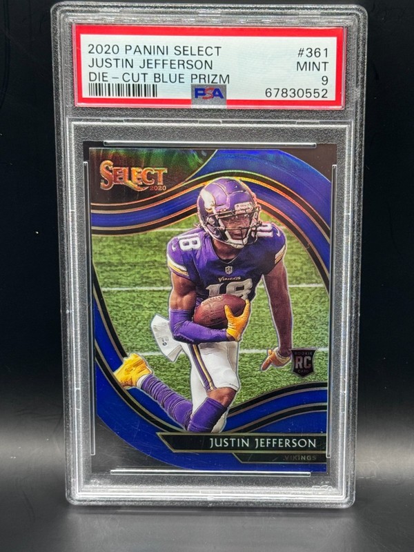 2020 Panini Select Justin Jefferson Die-Cut Light Blue Prizm PSA 9