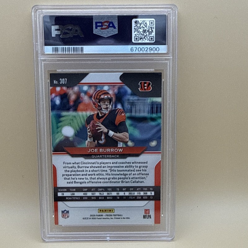 2020 Panini Prizm Joe Burrow Rookie Variation Negative SP #307 PSA 9 Bengals view 2