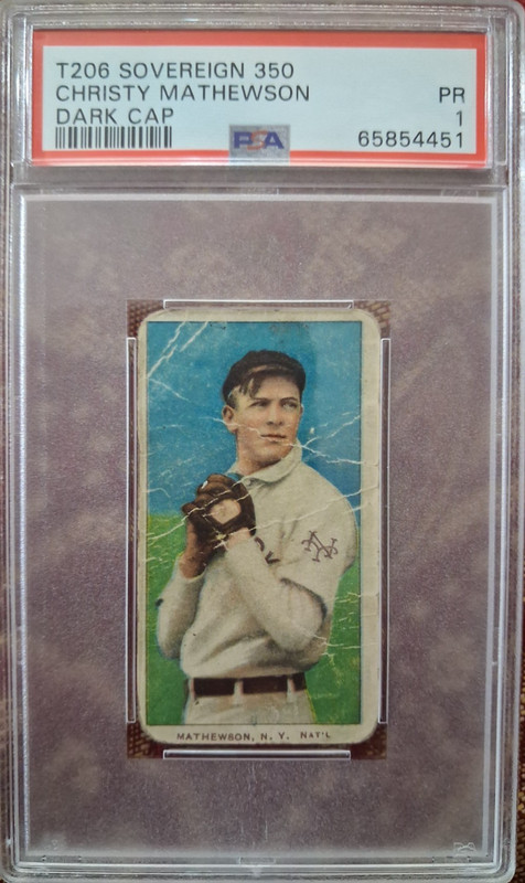1909-11 T206 CHRISTY MATHEWSON dark cap SOVEREIGN  350 (RARE BACK) PSA 1 HOFer