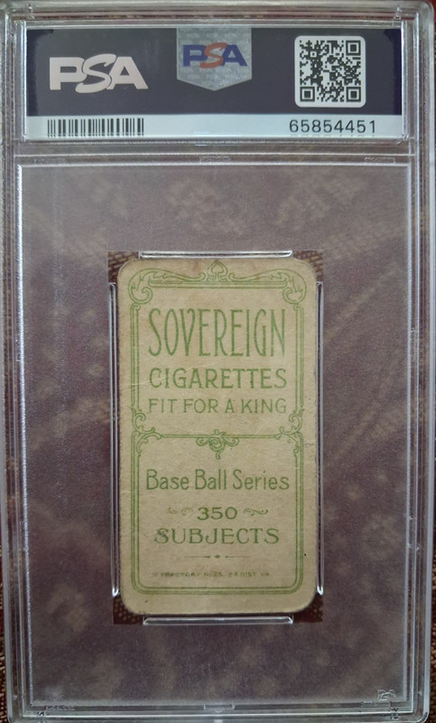 1909-11 T206 CHRISTY MATHEWSON dark cap SOVEREIGN  350 (RARE BACK) PSA 1 HOFer view 2