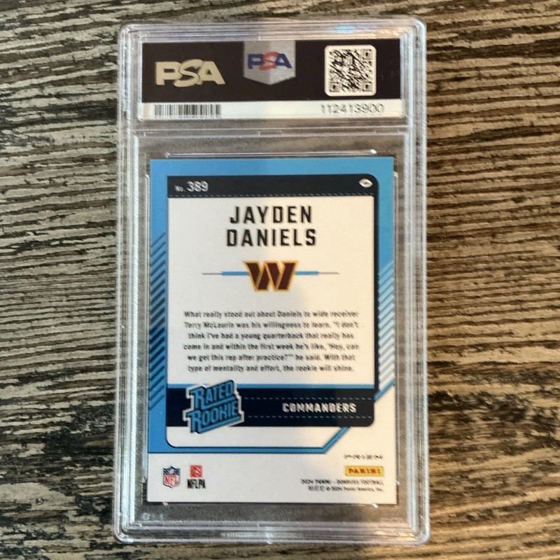2024 Panini Donruss Jayden Daniels Rated Rookie Optic Preview Pink #389 PSA 10 view 2