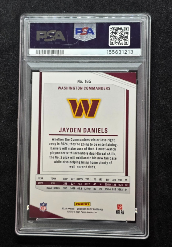 2024 Donruss Elite - Jayden Daniels #165 Aspirations Shimmer RC 271/875 - PSA 8 view 2