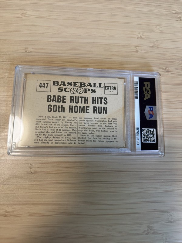 1961 NU-CARD SCOOPS 447 BABE RUTH HITS 60th HOME RUN Psa 4 view 2