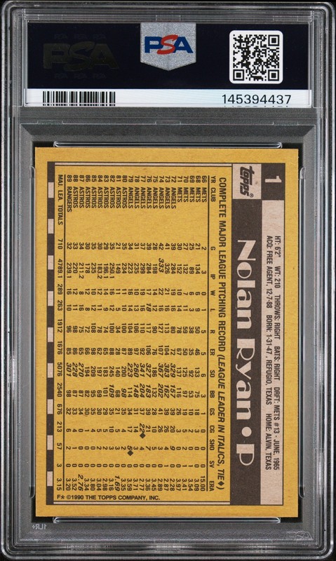 1990 Topps #1 Nolan Ryan - PSA 9 view 2