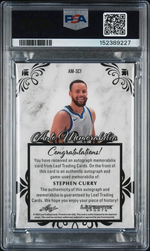Stephen Curry 10/25 Auto Game Used Patch 2024 Leaf Ultimate Sport - PSA 9 POP 1! view 2