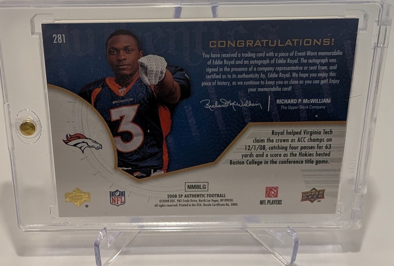 2008 SP Authentic - Rookie Authentics Auto Patch Eddie Royal #281 912/999  view 2