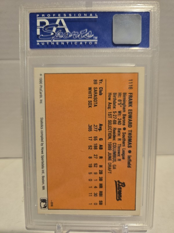 1990 Procards #1116 Frank Thomas Birmingham Barons PSA 9 view 2