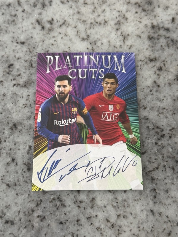 Cristiano Ronaldo Platinum & Messi Cuts Limited Edition Facsimile Auto/1000