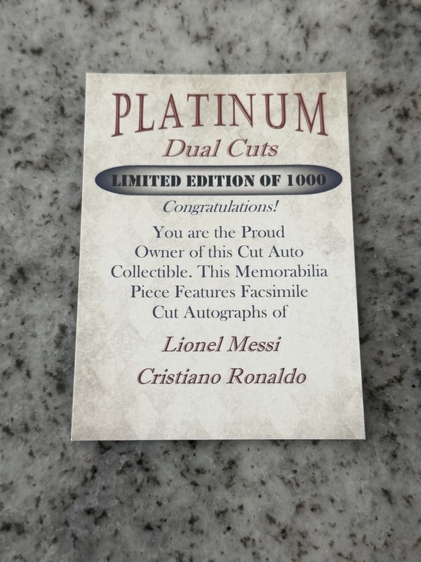 Cristiano Ronaldo Platinum & Messi Cuts Limited Edition Facsimile Auto/1000 view 2
