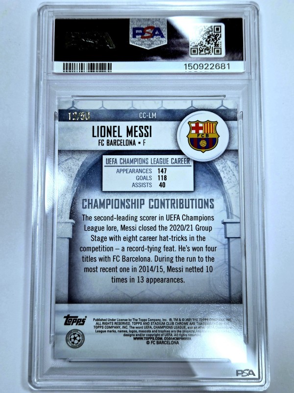 2020 Lionel Messi SP /50 Topps Chrome Gold Refractor Barcelona PSA 9 FIFA UEFA view 2