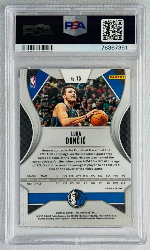 2019-20 Prizm Luka Doncic #75 Purple Ice 056/149 PSA 10 view 2