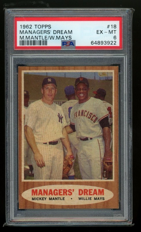 PSA 6 1962 TOPPS M.MANTLE/W.MAYS #18 MANAGERS' DREAM