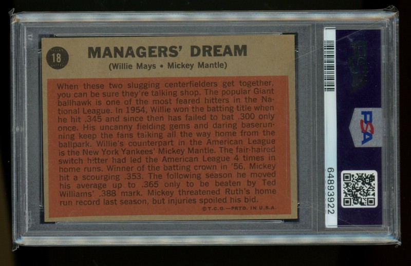 PSA 6 1962 TOPPS M.MANTLE/W.MAYS #18 MANAGERS' DREAM view 2