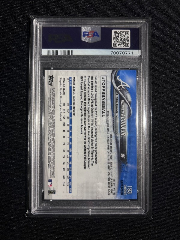 2018 Topps Chrome Ronald Acuna Jr. RC Sepia Refractor #193 Braves PSA 10 view 2