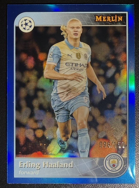 2024-25 Topps Merlin UEFA Erling Haaland Blue Refractor #73 96/150