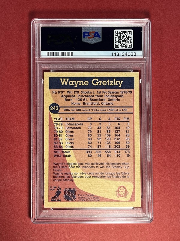 1984 O-Pee-Chee OPC #243 Wayne Gretzky HOF PSA 8 NM-MT Oilers view 2