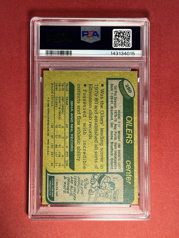 1980 Topps #250 Wayne Gretzky PSA 6 EX-MT view 2