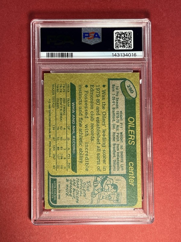 1980 Topps #250 WAYNE GRETZKY (HOF) GOAT PSA 6 EX/MT Edmonton OILERS 2nd Yr view 2