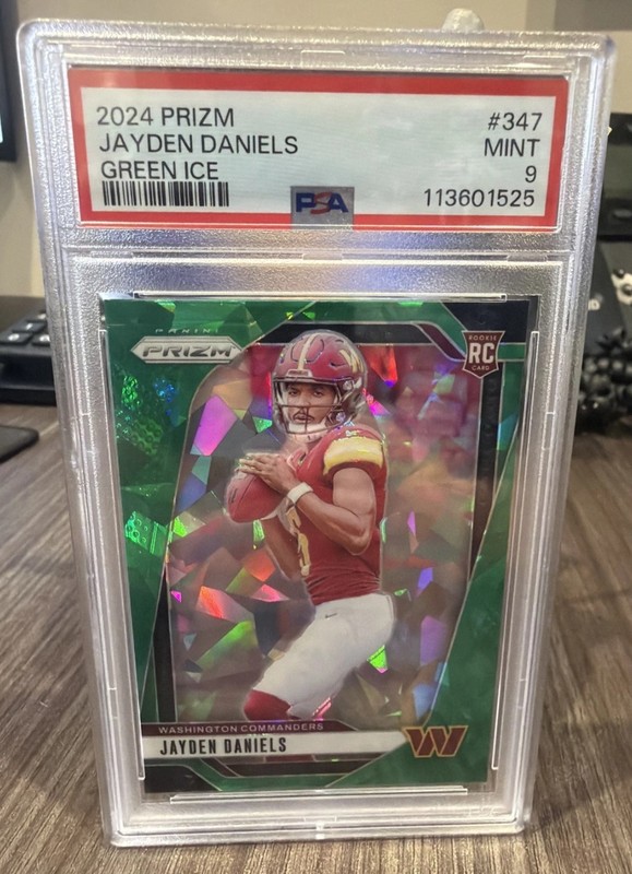 2024 Panini Prizm Jayden Daniels Green Ice Prizm #347 RC Commanders SP PSA 9