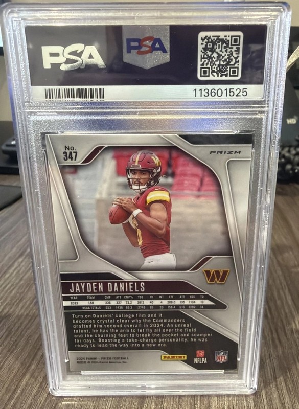 2024 Panini Prizm Jayden Daniels Green Ice Prizm #347 RC Commanders SP PSA 9 view 2