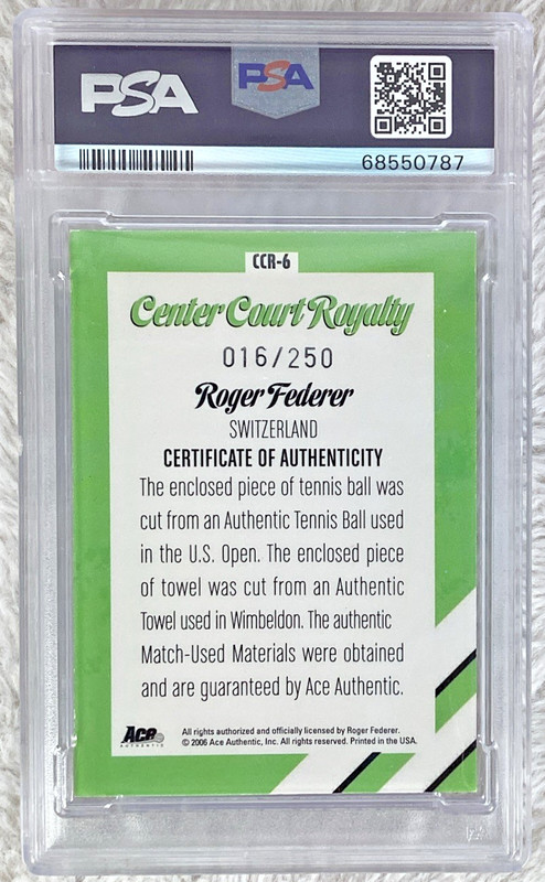 2006 Ace Authentic Center Court Royalty ROGER FEDERER Match Used /250 PSA 8 view 2