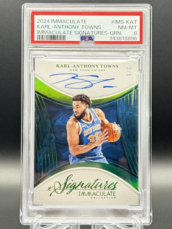 Panini 2024-25 Immaculate Signatures Karl-Anthony Towns Green /5 Auto PSA 8