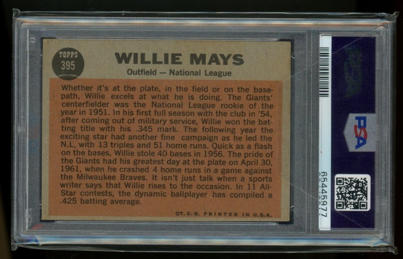 PSA 5 1962 TOPPS WILLIE MAYS ALL STAR #395 view 2