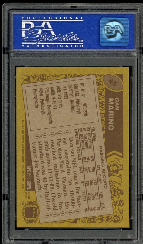 1986 Topps #45 Dan Marino - PSA 8 view 2