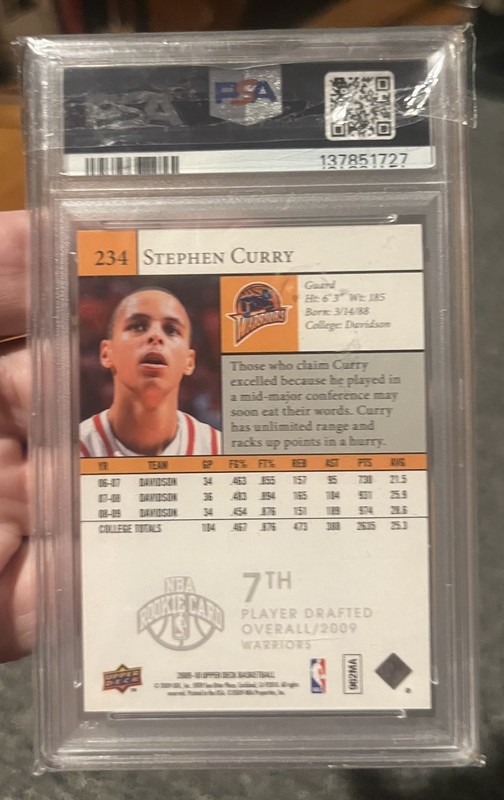 2009 Upper Deck Stephen Curry Rookie RC #234 PSA 8 NM MT Warriors HOF view 2