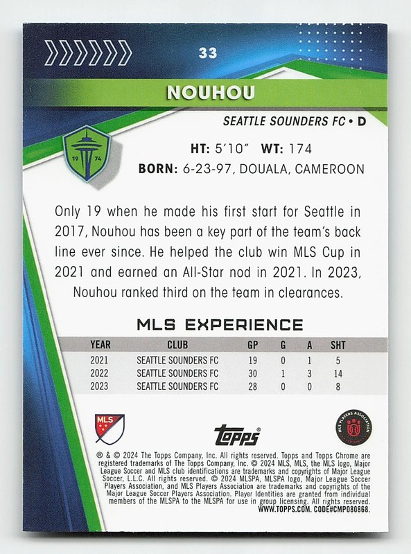 2024 Topps Chrome Sapphire Edition MLS #33 Nouhou view 2