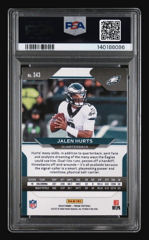 2020 Panini Prizm - Rookie Jalen Hurts #343 (RC) PSA 9 MINT view 2