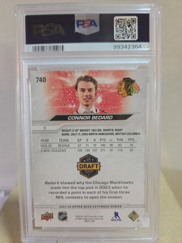 2023-24 Upper Deck Extended Series - 1st Round Rookies Connor Bedard #740 PSA 8 view 2