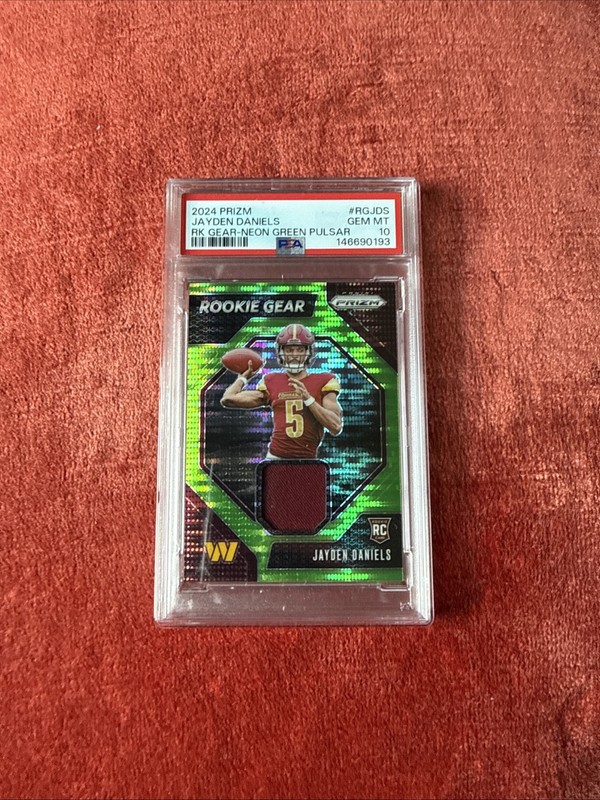 Jayden Daniels Rookie Gear Neon Green Pulsar PSA 10 2024 Panini Prizm Rookie RC