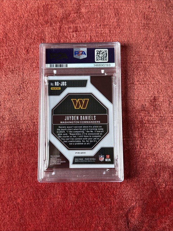 Jayden Daniels Rookie Gear Neon Green Pulsar PSA 10 2024 Panini Prizm Rookie RC view 2