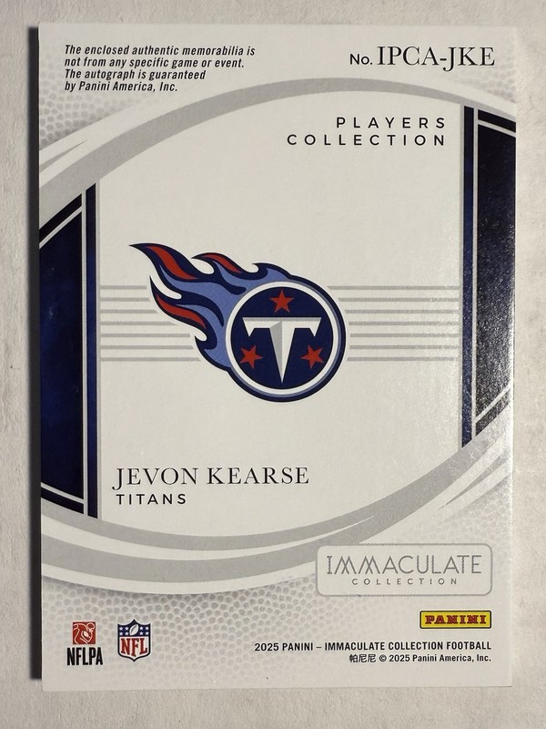 2025 Panini Immaculate Players Collection Jevon Kearse Patch Auto /5 Titans Ssp view 2