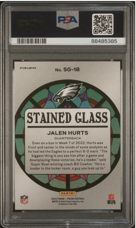 2022 Prizm Jalen Hurts Stained Glass PSA 10 view 2
