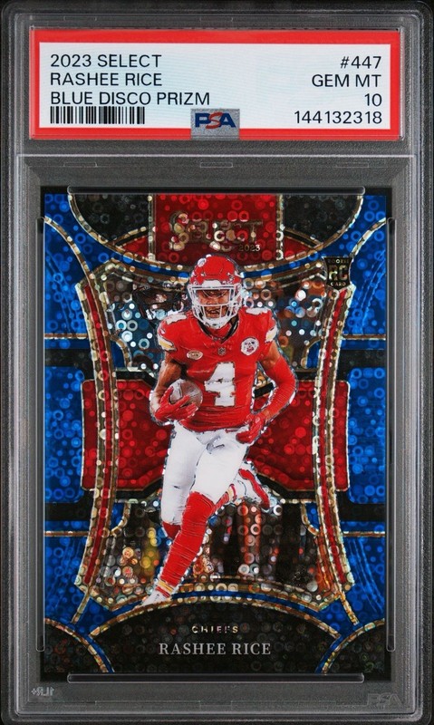 2023 Panini Select Blue Disco Prizm #447 Rashee Rice Rookie RC /25 Chiefs PSA 10 view 2