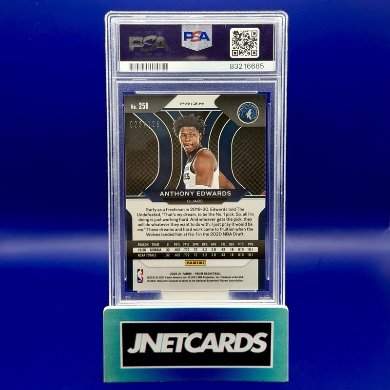 2020 PANINI PRIZM #258 ANTHONY EDWARDS RC ROOKIE FAST BREAK PRIZM-RED /125 PSA 9 view 2