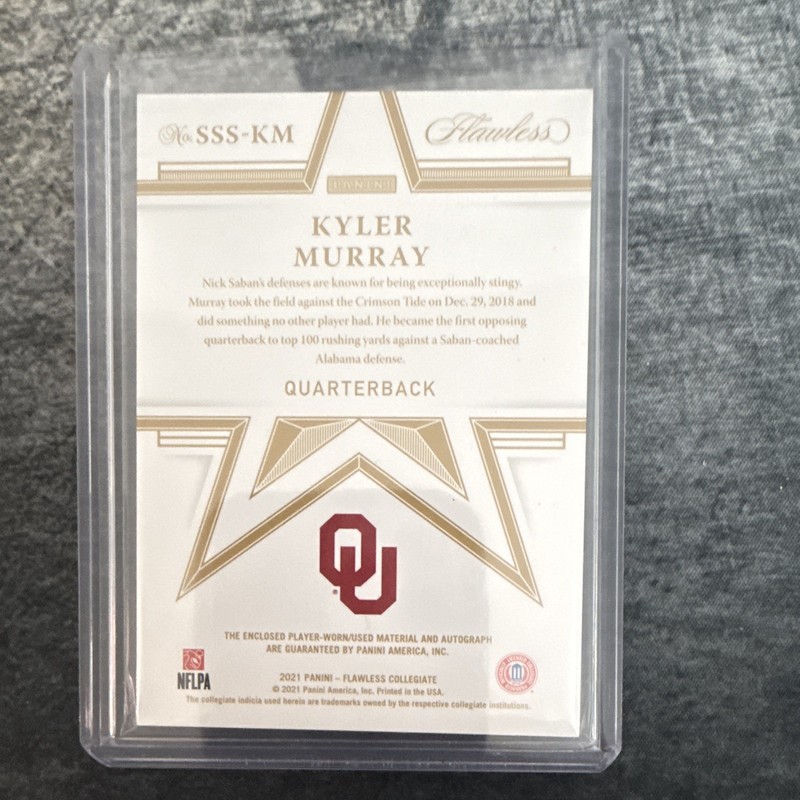 Panini Flawless Collegiate 2021 Kyler Murray SSS-KM Patch Auto /25 Sooners view 2