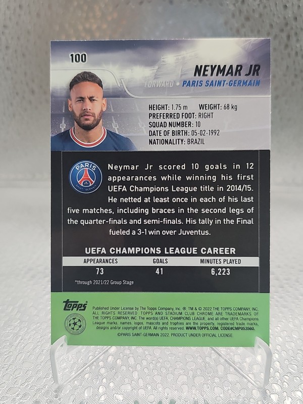 2021-22 Topps Stadium Club Chrome Uefa Champions League - Neymar Jr #100 view 2