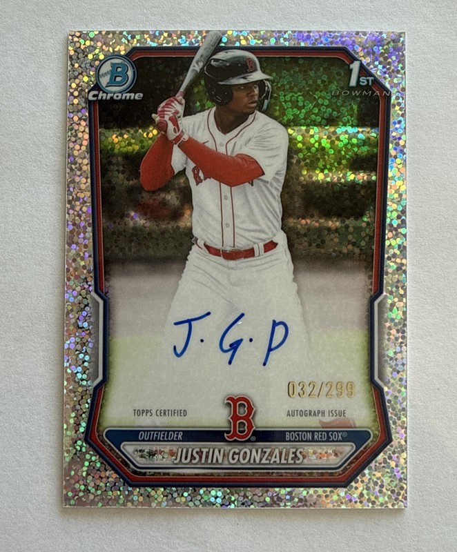 2026 Bowman Chrome 1st Bowman Speckle Auto /299 Justin Gonzales CPA-JG Red Sox