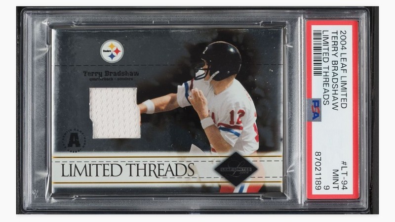 2004 Leaf Limited Limited Threads Terry Bradshaw Game Worn Patch /100 PSA 9 MINT