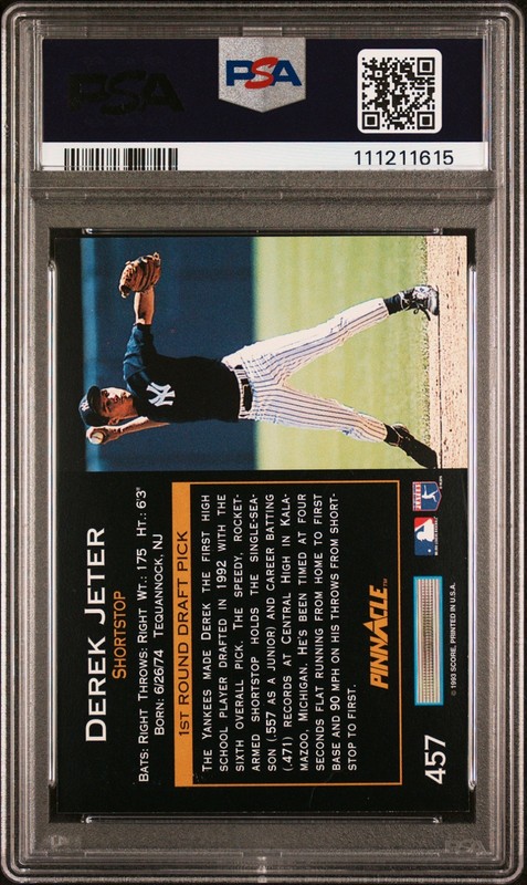 DEREK JETER PSA 8 1993 Pinnacle RC #457 view 2