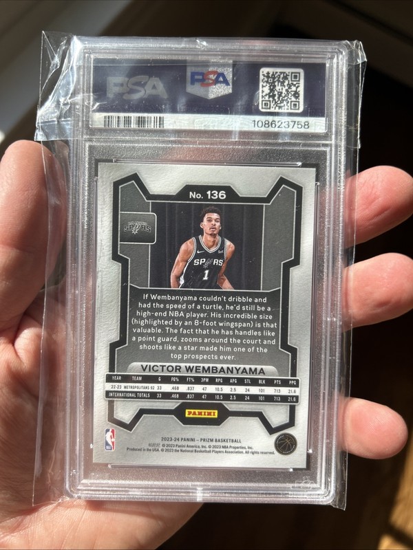 2023-24 Panini Prizm Victor Wembanyama Base Rookie Card RC #136 Spurs PSA 9 view 2
