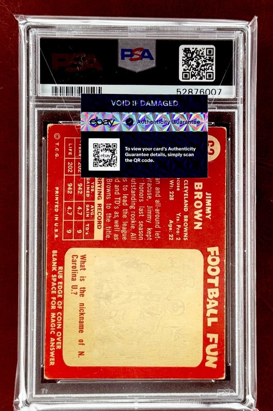 1958 TOPPS #62 JIM BROWN ROOKIE RC PSA 2 view 2