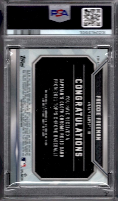 Freddie Freeman 2021 Topps Chrome Captain's Cloth Relic Green-REF/99 PSA 10 GEM view 2