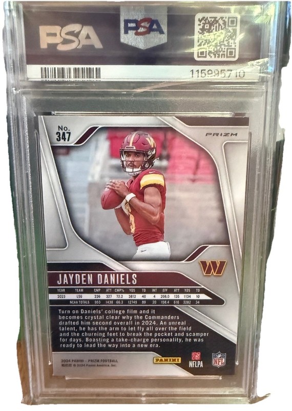 Panini 2024 Prizm Rookies Jayden Daniels RC Lazer Prizm #347 PSA 10 view 2