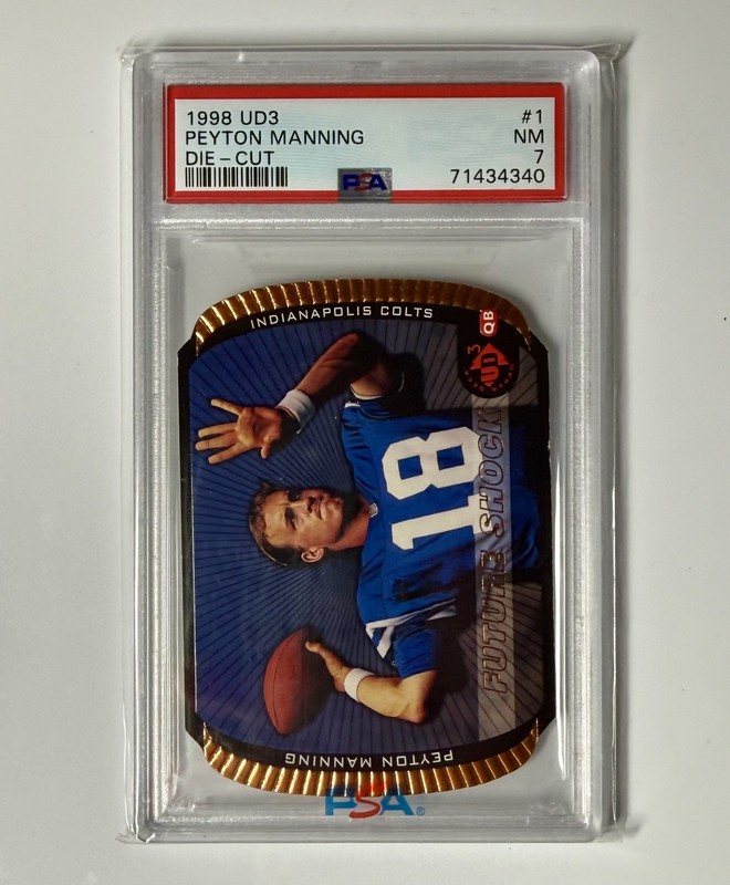 1998 Peyton Manning Upper Deck UD3 Future Shock Die Cut RC /2000 PSA 7