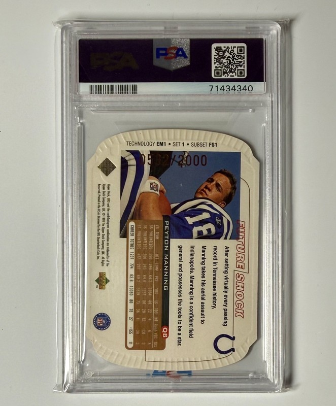 1998 Peyton Manning Upper Deck UD3 Future Shock Die Cut RC /2000 PSA 7 view 2